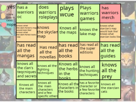 Warrior cats bingo!
