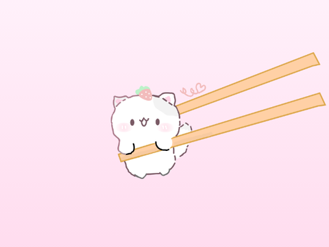 Strawberry mochi cat wit chopsticks