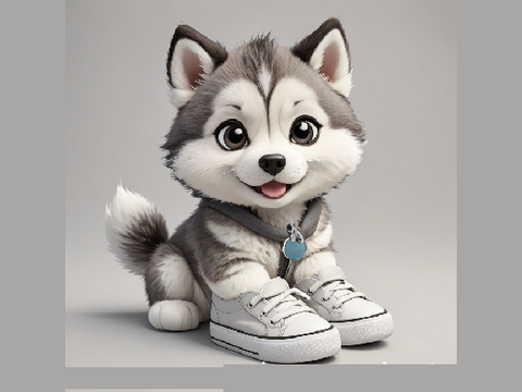 Husky in shoes