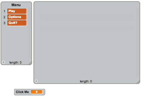 Sample of a click menu of lists and variables