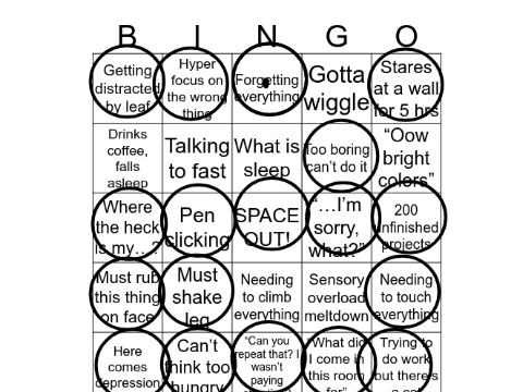 ADHD Bingo (I DONT HAVE ADHD I SWEAR)