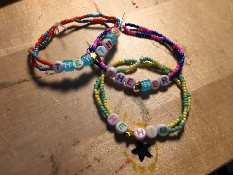 I made pronouns bracelets!!