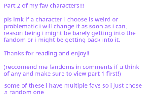 [OUTDATED!!] Favorite characters from each fandom part 2