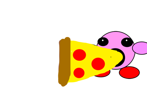 Cursed Kirb eats a pizza slice