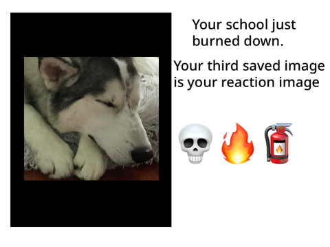 Your school just burned down and your third saved image is your reaction remix
