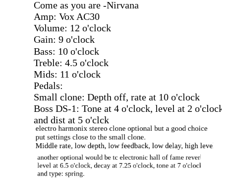 Come as you are near exact settings