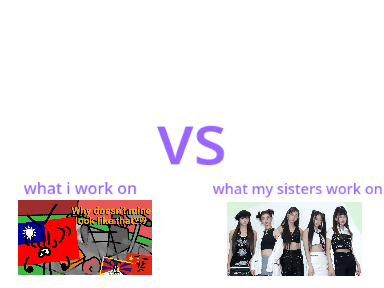 what i work on vs what my sisters work on