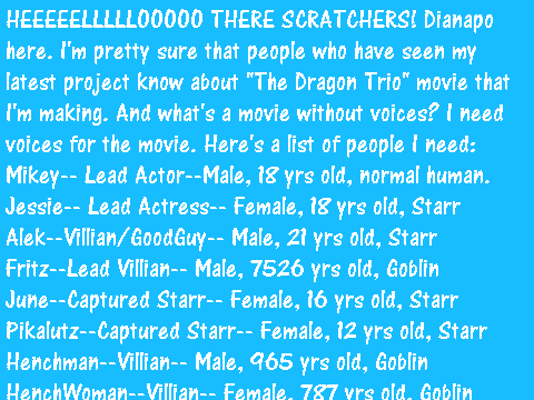 "The Dragon Trio" Character List for Auditions! :D