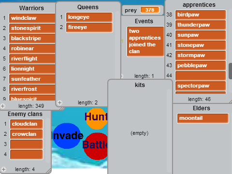 Warrior cats clan manager game