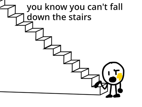white circle falls up the stairs