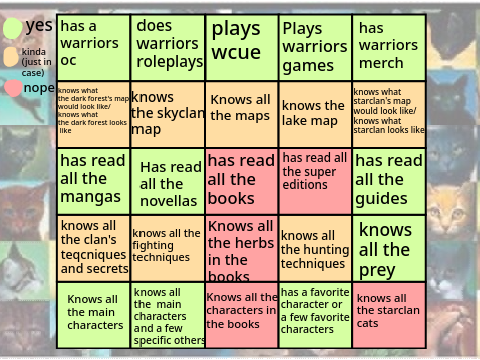 Warrior cats bingo! (i guess)