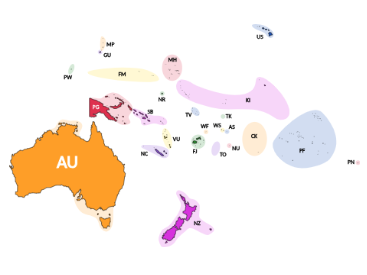 Oceania, labelled