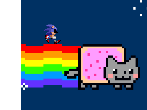sonic exe is runing on a rainbow(not spose to)