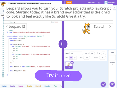NEW Leopard Editor! JS for Scratchers