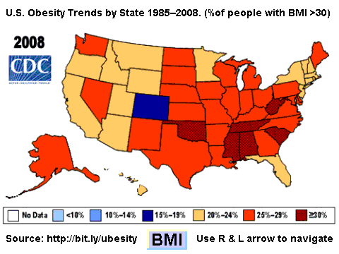 U.S. Obesity Trends by State 1985–2008
