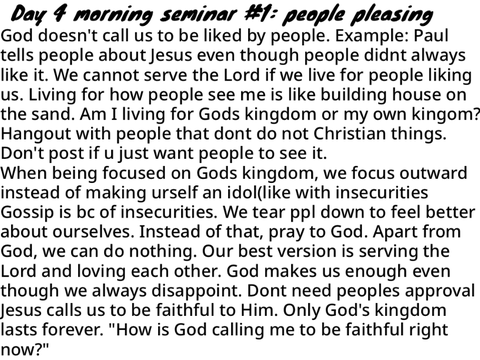 Notes from Christian camp