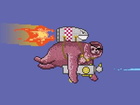 random pixel art flying sloth gif. (White border removed)