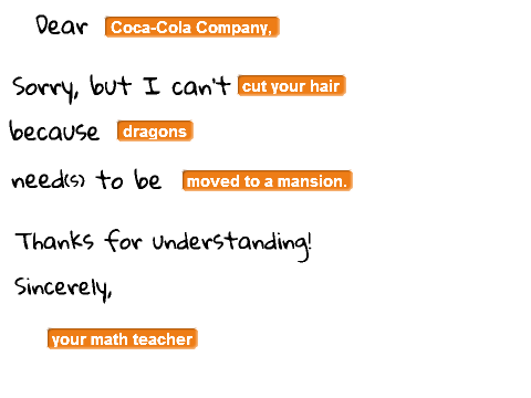 Random Excuse Generator! 31 28,629,151 possibilites.