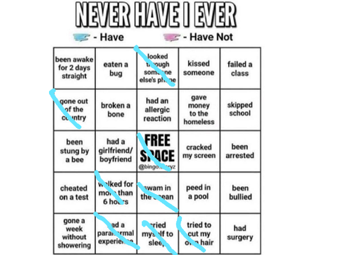 Never have I ever bingo