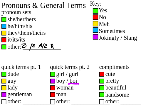 Terms & Pronouns + coming out