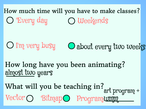 Teacher sign-up for school of animation