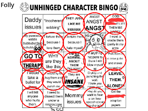 unhinged character bingo wowiee !!