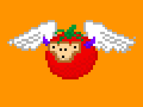 Flying Tomato Monkey with Horns - Pixel Art