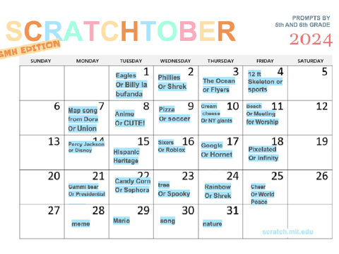 Scratchtober 2024 calendar