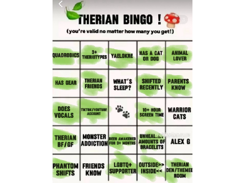 Therian bingo 