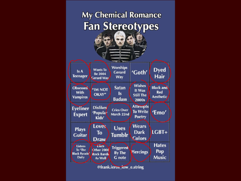 MCR Fan Stereotypes Bingo