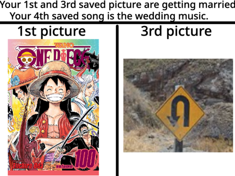  Your 1st and 3rd picture are getting married, and your 4th saved song is the wedding music..