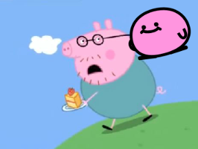 Daddy Pig being chased by Kirbo