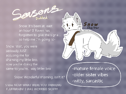 *ੈ✩‧ seasons dubbed auditions || snow <3