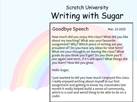Writing with Sugar homework assignments