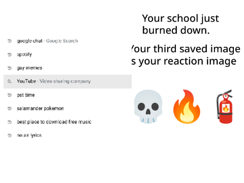 Your school just burned down and your third saved image is your reaction remix remix