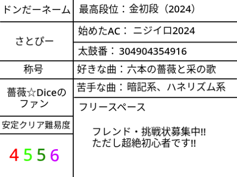 太鼓の達人 自己紹介カード