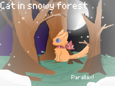 Cat in snowy forest parallax