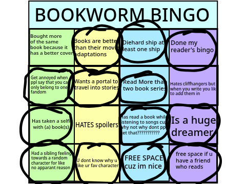 BOOKWORM BINGO aka readers bingo pt 2 remix