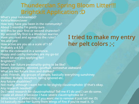 Brightkit Application! Spring Bloom Thunderclan litter