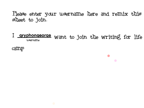 Sign up sheet for writing for life camp! remix