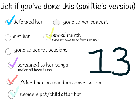 Tick if you've done these things (swiftie's version) remix