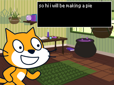 scratch cat attempts to make a pie and gets confused