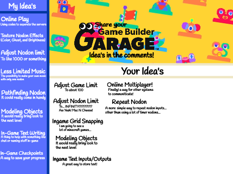 Comment what you want in game builder garage!