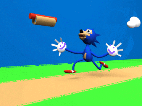 it's sonic with faces on his gloves