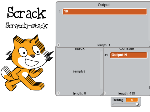 Scrack: Scratch stack codegolfing language