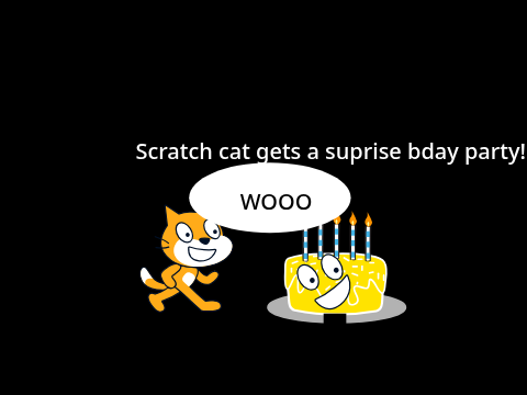 Scratch cat gets a suprise bday party! | Scratch week 2025