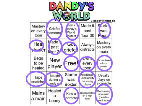 dandy’s world bingo!!
