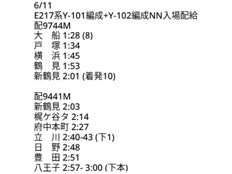 6/11 E217系Y-101編成+Y-102編成NN入場配給