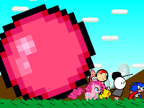 Add yourself running from a GIGANTIC ball!! Added Pinkie Pie