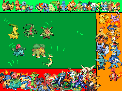 Pokemon starters scene battle